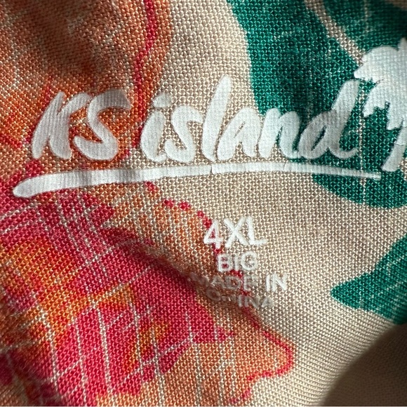 Hawaiian Mens Shirt KS Island flamingo Green Orange Floral Short Sleeve 4X - Picture 10 of 13